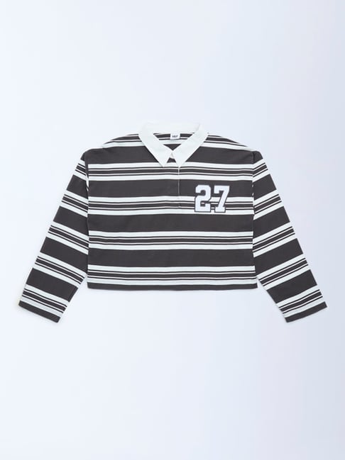 Y&F Kids by Westside Charcoal Striped Cotton Polo T-Shirt