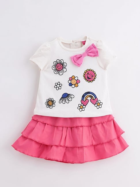 One Friday Girls Multi Regular Fit Printed Top With Skirt Set-picture-33