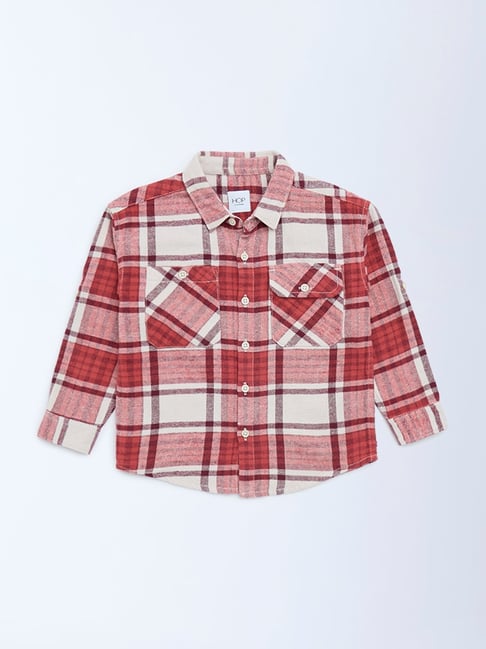 HOP Kids by Westside Red Checkered Cotton Shirt-picture-21