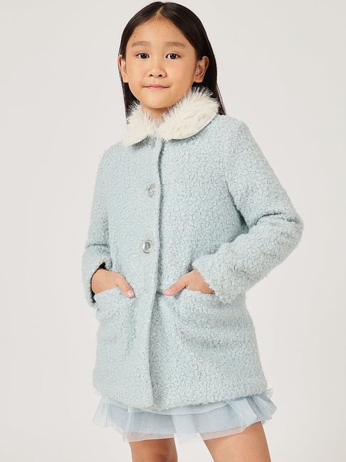 One Friday Girls Aqua Regular Fit Self Design Overcoat-picture-29