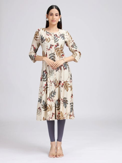 Cotton Culture White Rayon Printed Three-Quarter Sleeves Kurta-picture-25