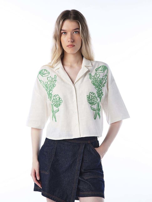 Only White Cotton Regular Fit Embroidered Shirt-picture-43