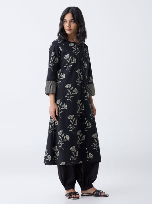 Utsa by Westside Black Floral Design Cotton-Blend A-Line Kurta-picture-25