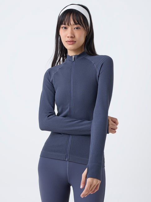 Studiofit by Westside Dark Grey Ribbed-Textured Jacket