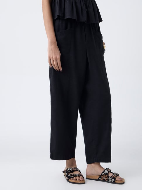 Bombay Paisley by Westside Black Solid Cotton-Blend Pants