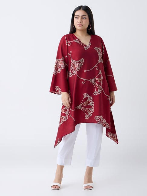 Diza by Westside Red Floral Pattern A-Line Kurta-picture-11