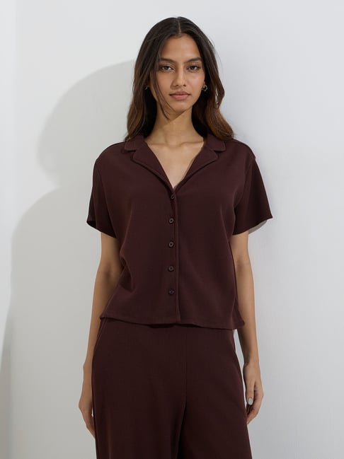 Superstar by Westside Brown Waffle-Textured Shirt-picture-27