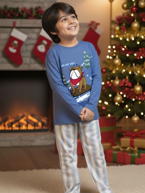 Nap Chief Unisex Blue Cotton Graphic Print T-shirt with Pyjamas