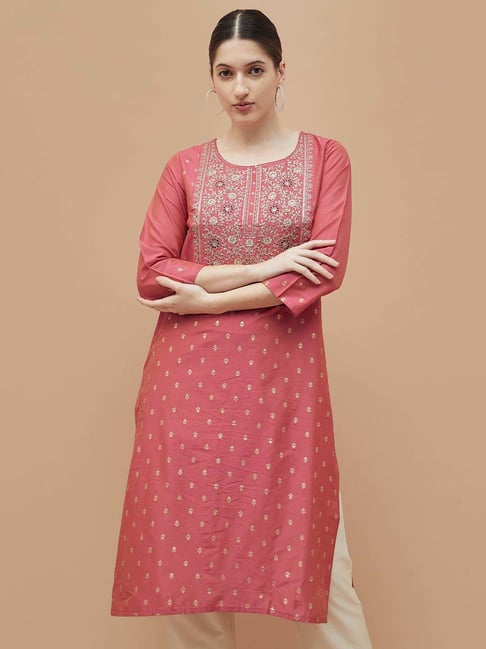 Melange By Lifestyle Pink Regular Fit Embroidered Kurta-picture-18