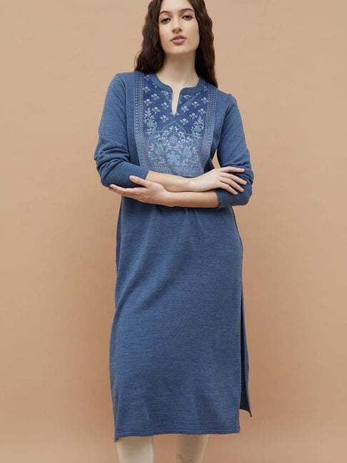 Melange By Lifestyle Blue Regular Fit Embroidered Kurta-picture-18