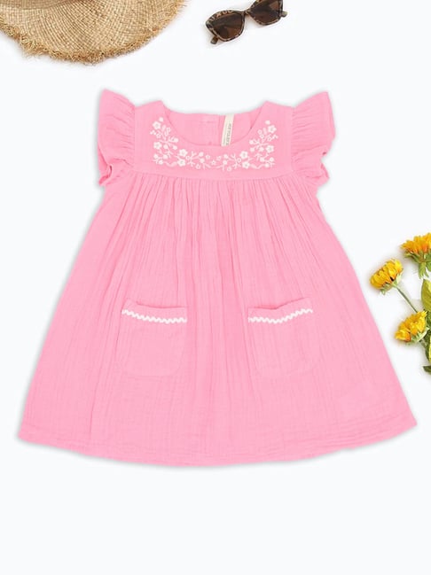 Pantaloons Baby Girls Sea Pink Embroidery Dress