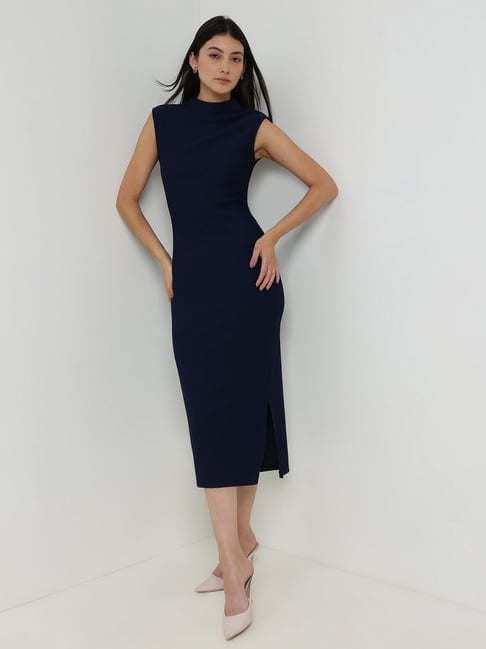 Fablestreet Navy Blue Regular Fit Dress