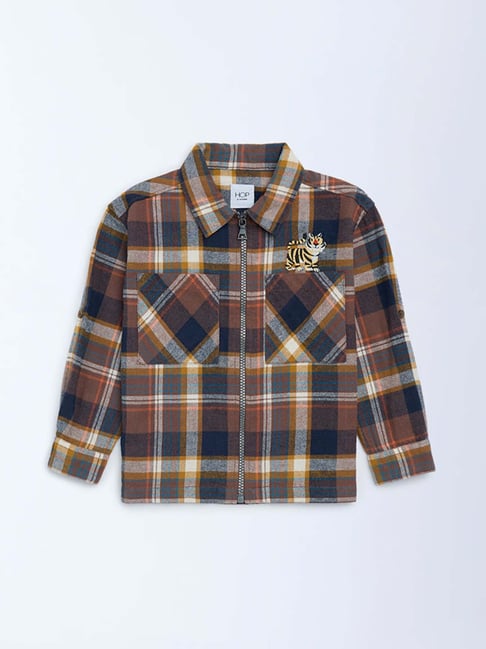 HOP Kids by Westside Brown Checkered Cotton Shirt-picture-46
