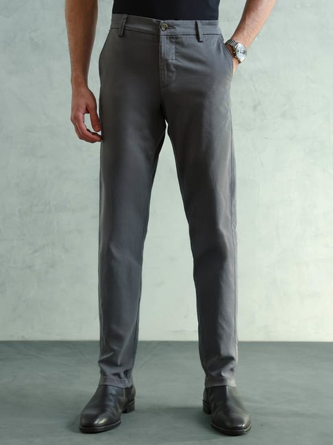 Arrow Sport Grey Cotton Slim Fit Trousers