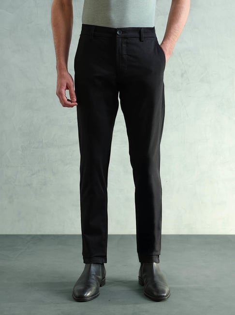 Arrow Sport Black Cotton Slim Fit Trousers
