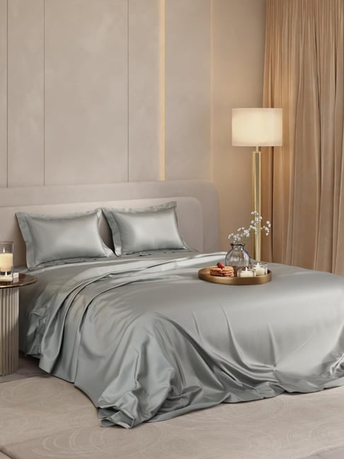 Stoa Paris Grey Polyester 300 TC King Bedsheet with 2 Pillow Covers-picture-43