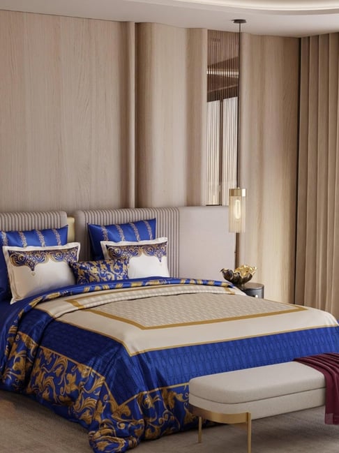 Stoa Paris Blue Polyester Printed 300 TC Bedding Set of - 7