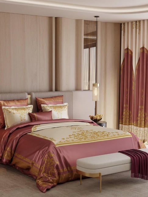 Stoa Paris Brown Polyester Printed 300 TC Bedding Set of - 9