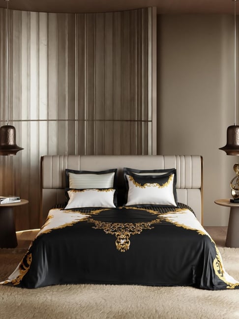 Stoa Paris Multicolor Polyester Printed 300 TC King Bedsheet with 4 Pillow Covers