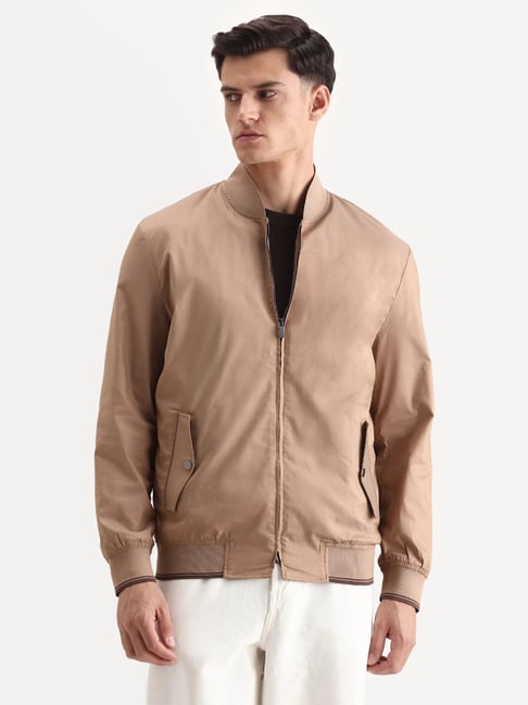 Rare Rabbit Bom Tan Polyester Blend Ribbed Collar Regular Fit Plain Jacket-picture-45