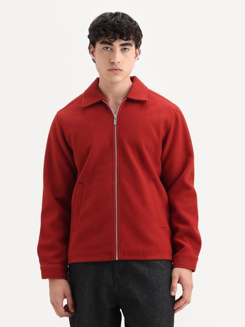 Rare Rabbit Tweeder-25 Rust Polyester Blend Collared Neck Regular Fit Plain Jacket-picture-13