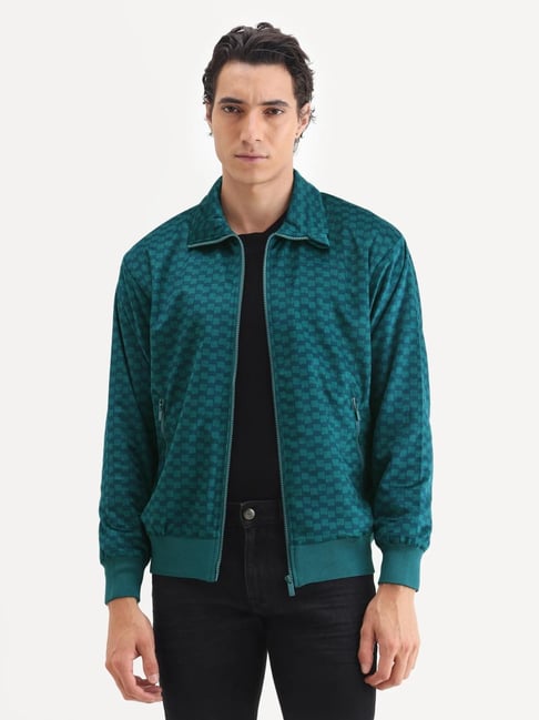 Rare Rabbit Log Teal Cotton Blend Spread Collar Regular Fit Graphic Printed Jacket-picture-36