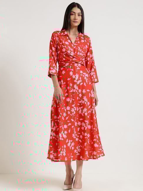 Fablestreet Red Floral Flared Fit Dress-picture-38