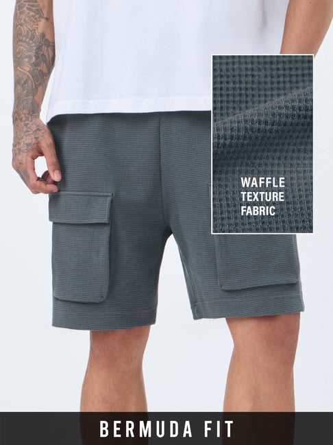 The Souled Store Textured Shorts: Greystone Men Cargo Shorts