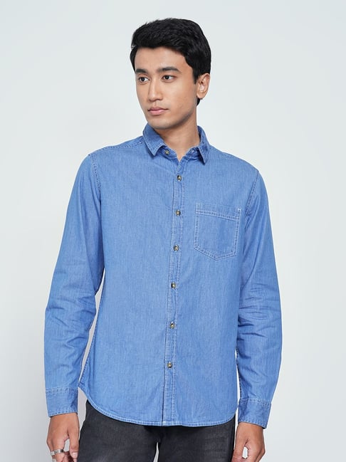 Sf Jeans By Pantaloons Medium Blue Slim Fit Denim Shirt-image-38