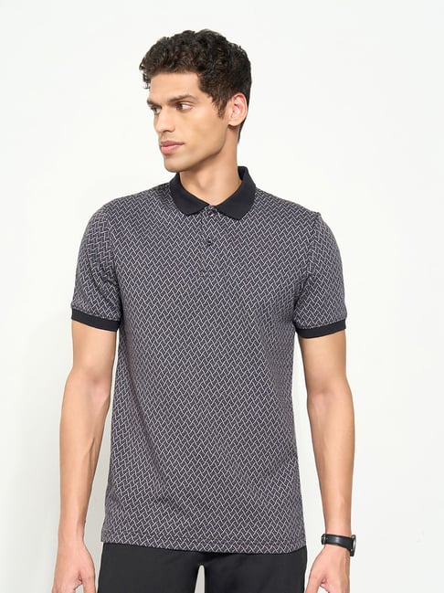 Peregrine By Pantaloons Black Beauty Slim Fit Jacquard Polo T-Shirt-image-23