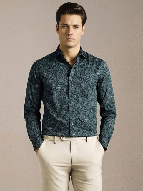 Louis Philippe Blue Cotton Regular Fit Printed Shirt-picture-10