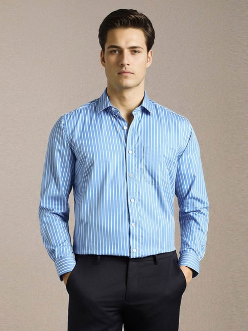 Louis Philippe Blue Cotton Regular Fit Striped Shirt-picture-42