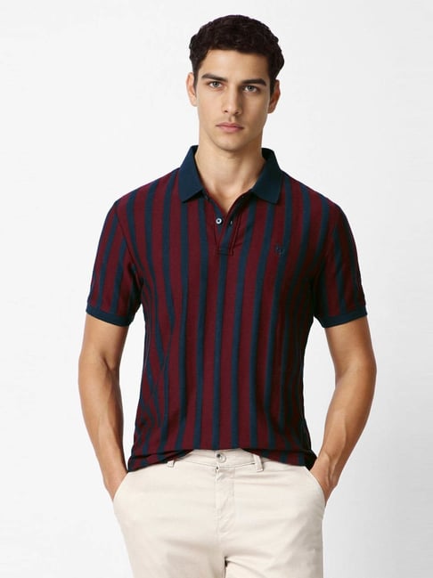 Van Heusen Maroon Cotton Regular Fit Striped Polo T-Shirt-picture-18