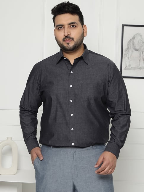 John Pride Plus Size Black Cotton Regular Fit Solid Shirt-picture-14