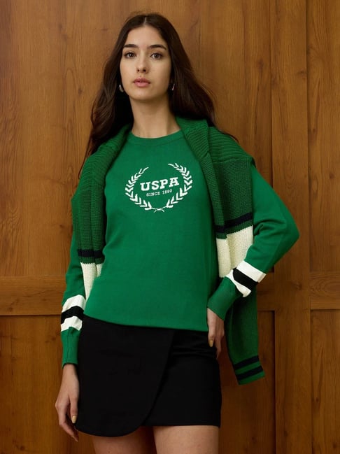U.S. Polo Assn. Green Cotton Printed Sweater