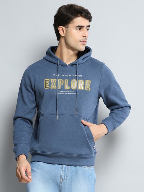 Cloak & Decker by Monte Carlo Blue Regular Fit Printed Long Sleeves Sweatshirt