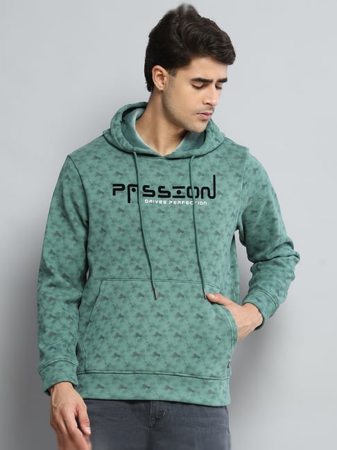 Cloak & Decker by Monte Carlo Green Regular Fit Printed Long Sleeves Sweatshirt