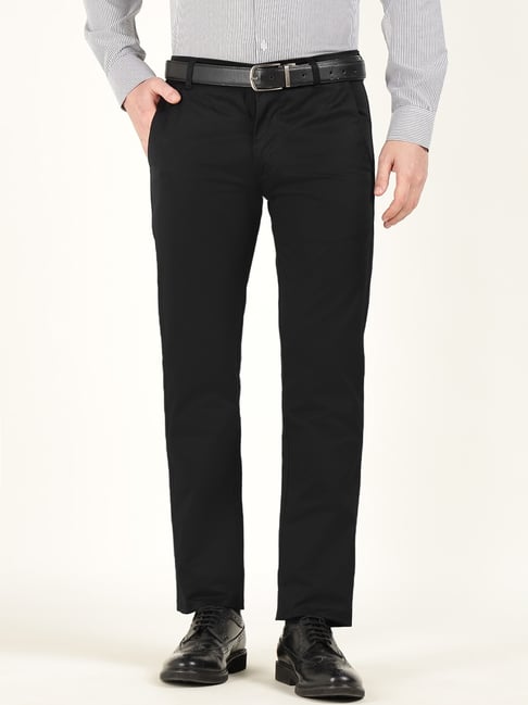 Hancock Black Cotton Slim Fit Trousers-picture-25
