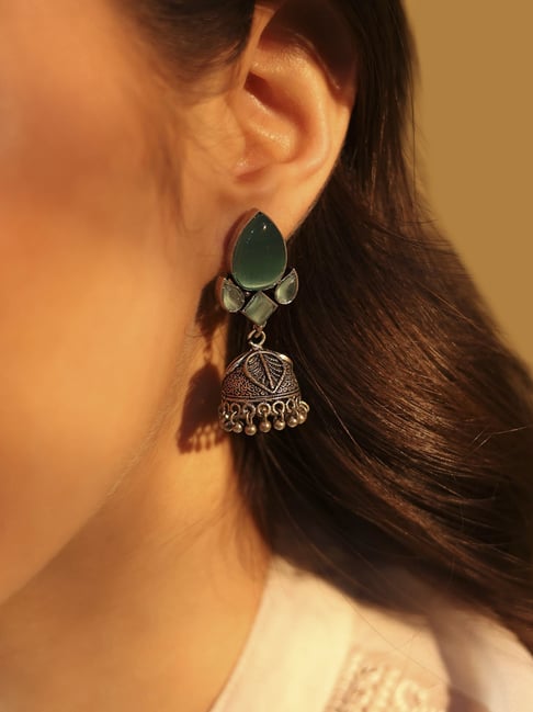 Biba Silver Plated Green Brass Earrings for Women
