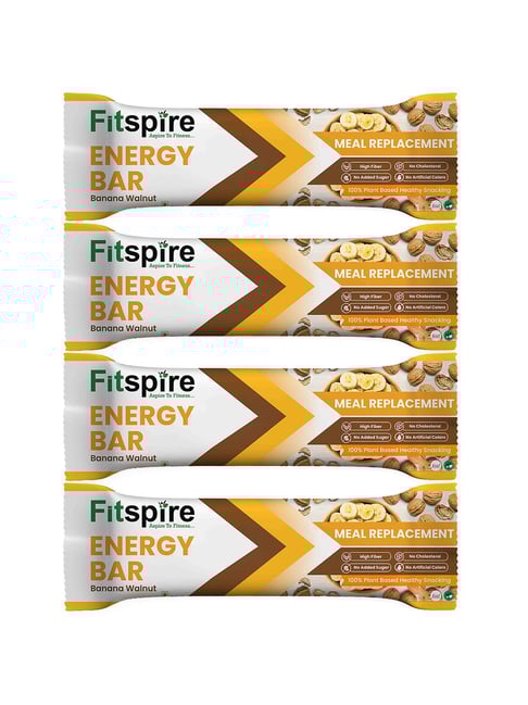 Fitspire Banana Walnut Energy Bar with Oats, Nuts & Seeds Pack of 4 (Each 35g)