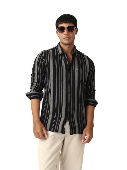 The Bear House Black Cotton Striped Slim Fit Shirt-picture-39