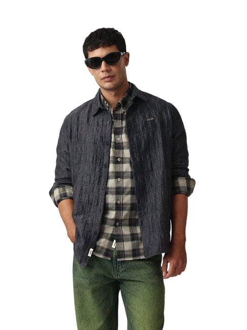 The Bear House Grey Cotton Solid Slim Fit Shirt-picture-16