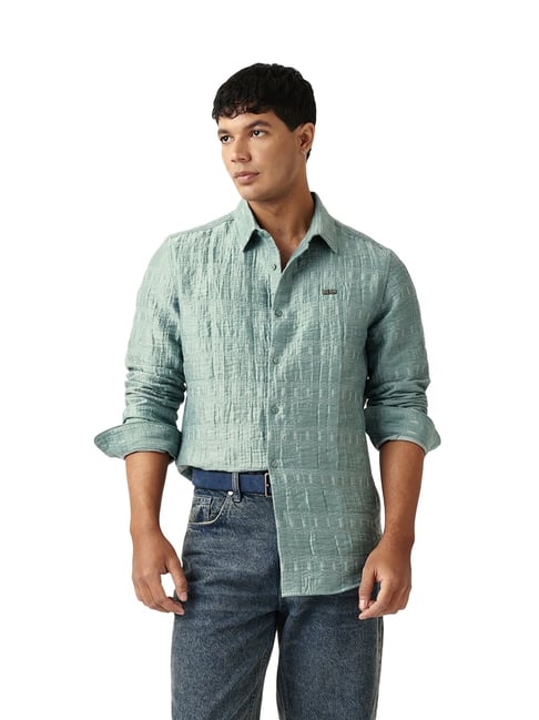 The Bear House Green Cotton Solid Slim Fit Shirt-picture-27