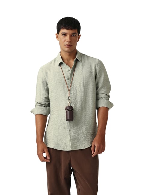 The Bear House Green Viscose Rayon Solid Slim Fit Shirt-picture-48