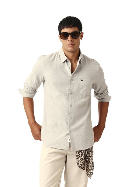 The Bear House Grey Cotton Striped Slim Fit Shirt-picture-23