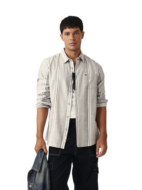 The Bear House Grey Cotton Striped Slim Fit Shirt-picture-22