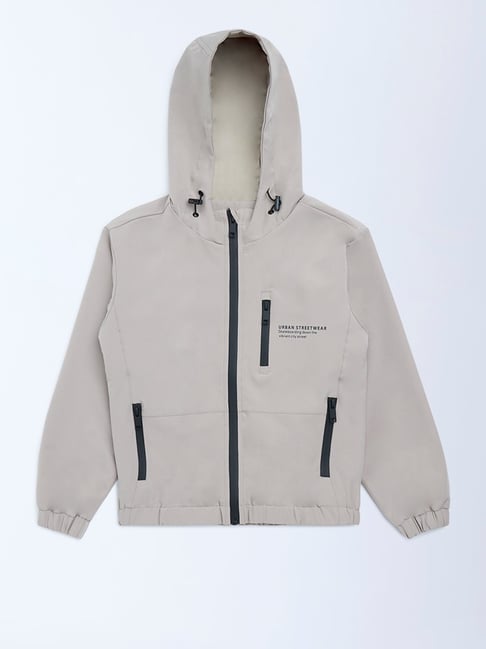 Y&F Kids by Westside Beige Text Detailed Hooded Jacket