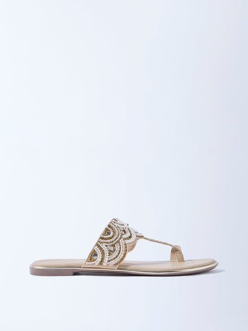 LUNA BLU by Westside Beige Pearlescent Kolhapuri Sandals