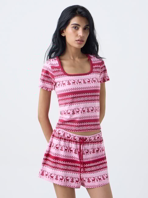 Superstar by Westside Red Reindeer Design Cotton-Blend Top-picture-28