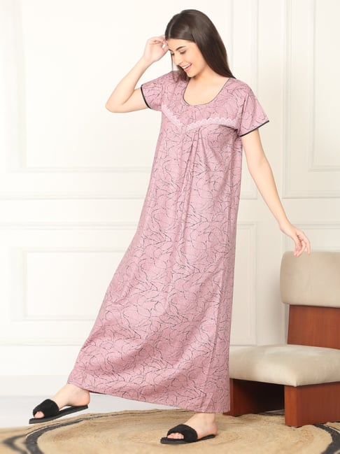 Sweet Dreams Rose Pink Cotton Regular Fit Printed Short Sleeves Nightdress-picture-29